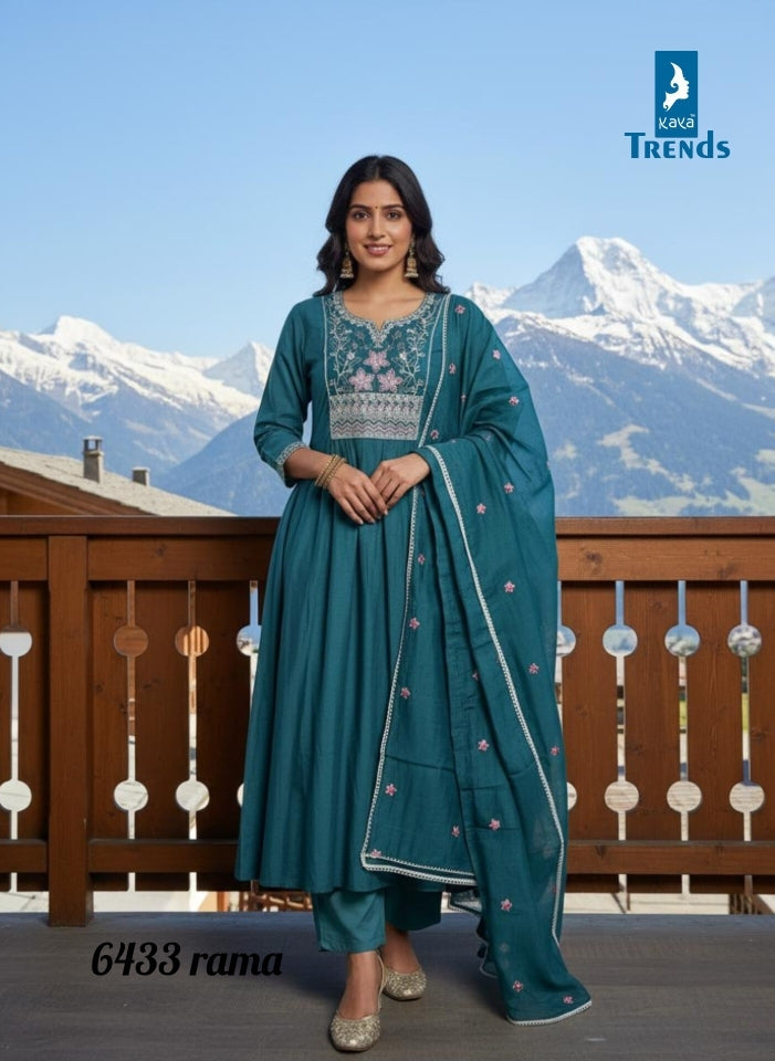 Design 6433 Kaya Trends Chanderi Readymade Anarkali Suits Wholesale Price