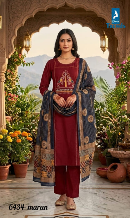 Design 6434 Kaya Trends Dhabu Cotton Readymade Pant Style Suits Wholesale Rate