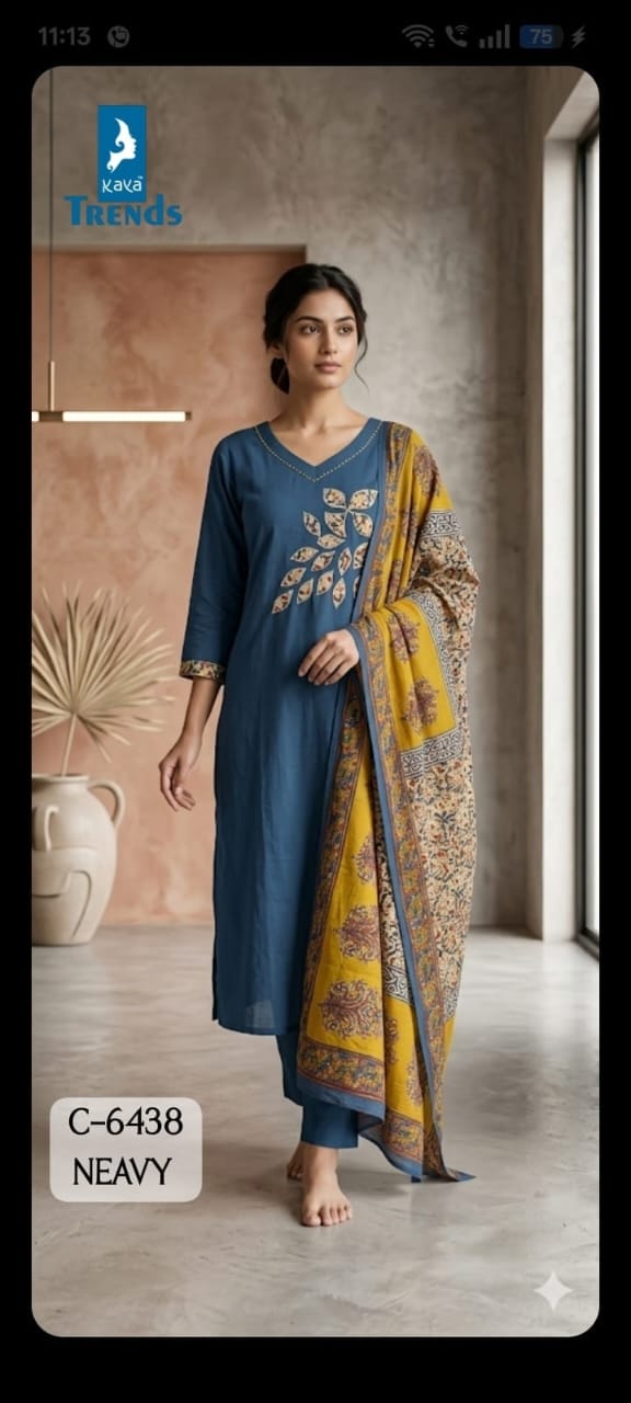 Design 6438 Kaya Trends Dhabu Cotton Readymade Pant Style Suits Exporter