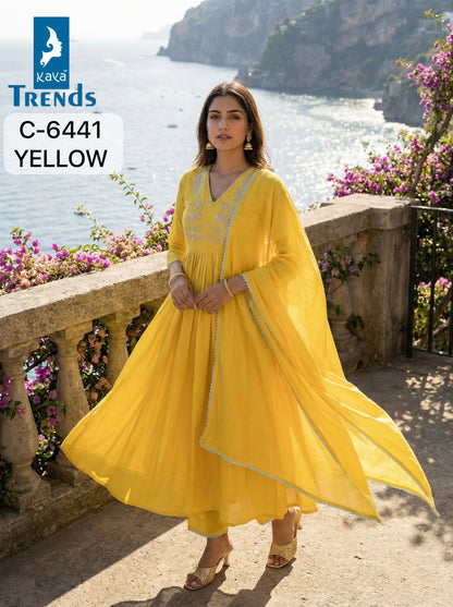 Design 6441 Kaya Trends Cotton Readymade Anarkali Suits Exporter Gujarat