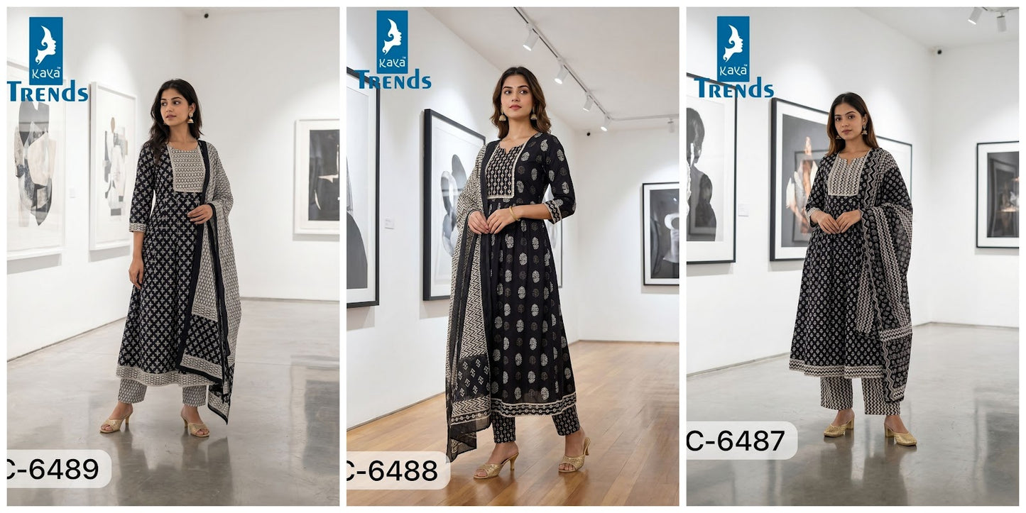 Design 6487 To 6489 Kaya Trends Cotton Readymade Anarkali Suits Exporter