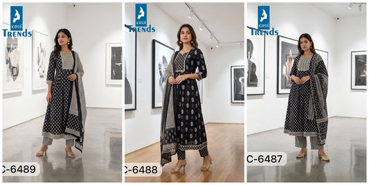 Design 6487 To 6489 Kaya Trends Cotton Readymade Anarkali Suits Exporter