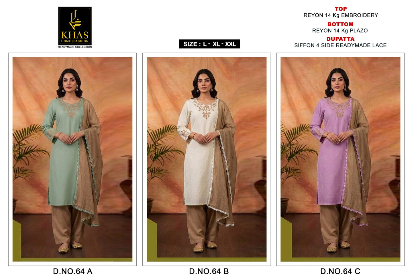 Design 64 Khas Rayon Readymade Plazzo Style Suits Wholesaler Ahmedabad