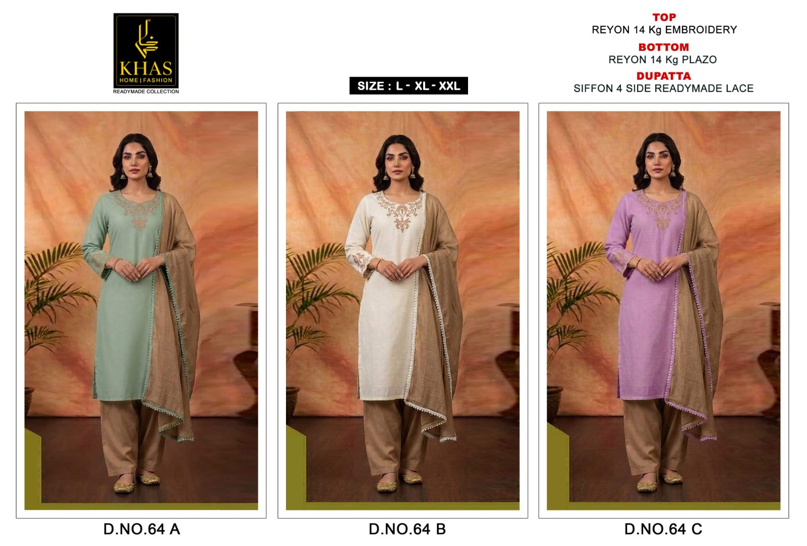 Design 64 Khas Rayon Readymade Plazzo Style Suits Wholesaler Ahmedabad