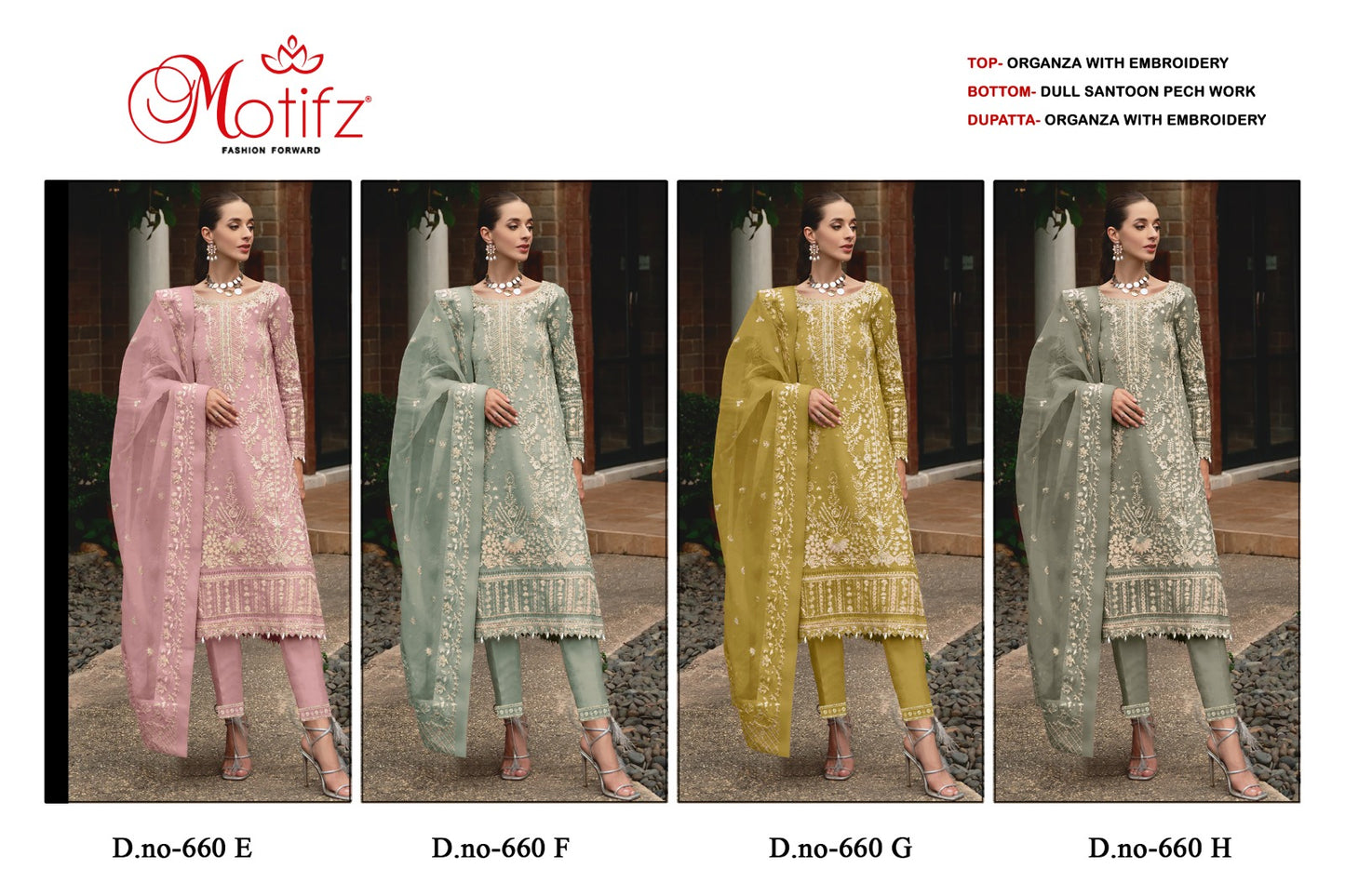 Design 660 Efgh Motifz Organza Pakistani Salwar Suits Wholesaler Gujarat