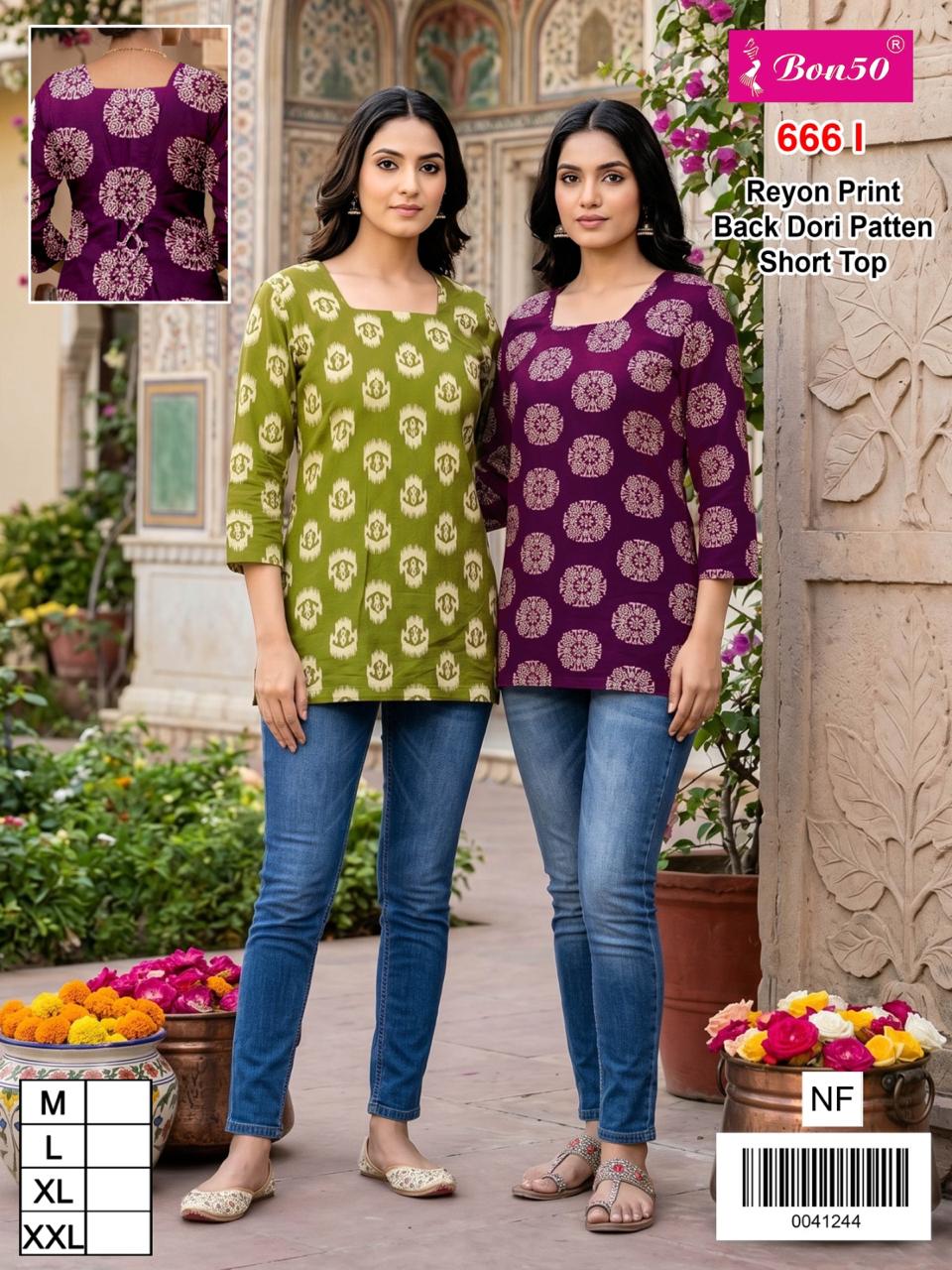 Design 666 Bon50 Reyon Short Kurtis Manufacturer India