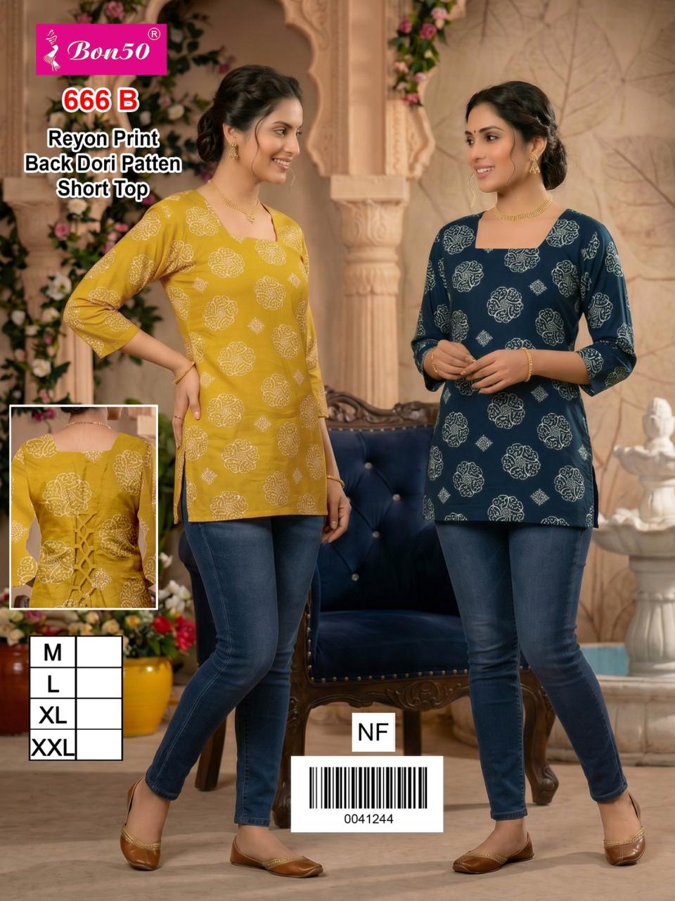 Design 666 Bon50 Reyon Short Kurtis Manufacturer India