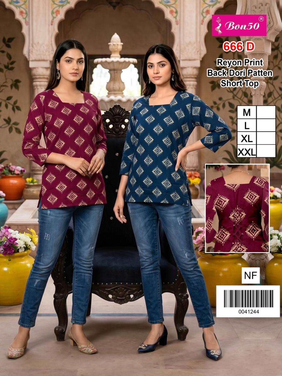 Design 666 Bon50 Reyon Short Kurtis Manufacturer India