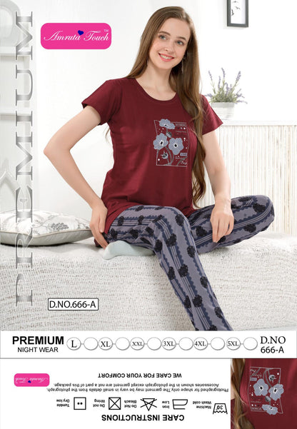 Design 666 Kavyansika Hosiery Cotton Pyjama Night Suits Exporter Ahmedabad
