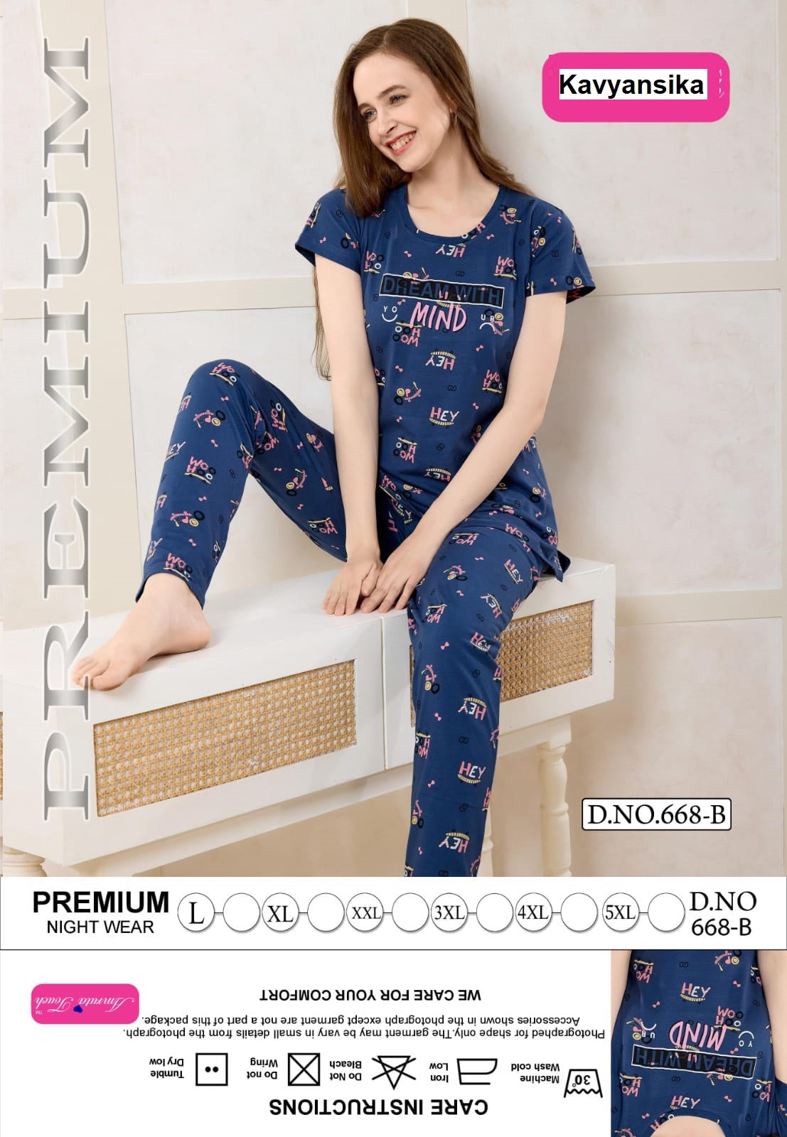Design 668 Kavyansika Hosiery Cotton Pyjama Night Suits Exporter India