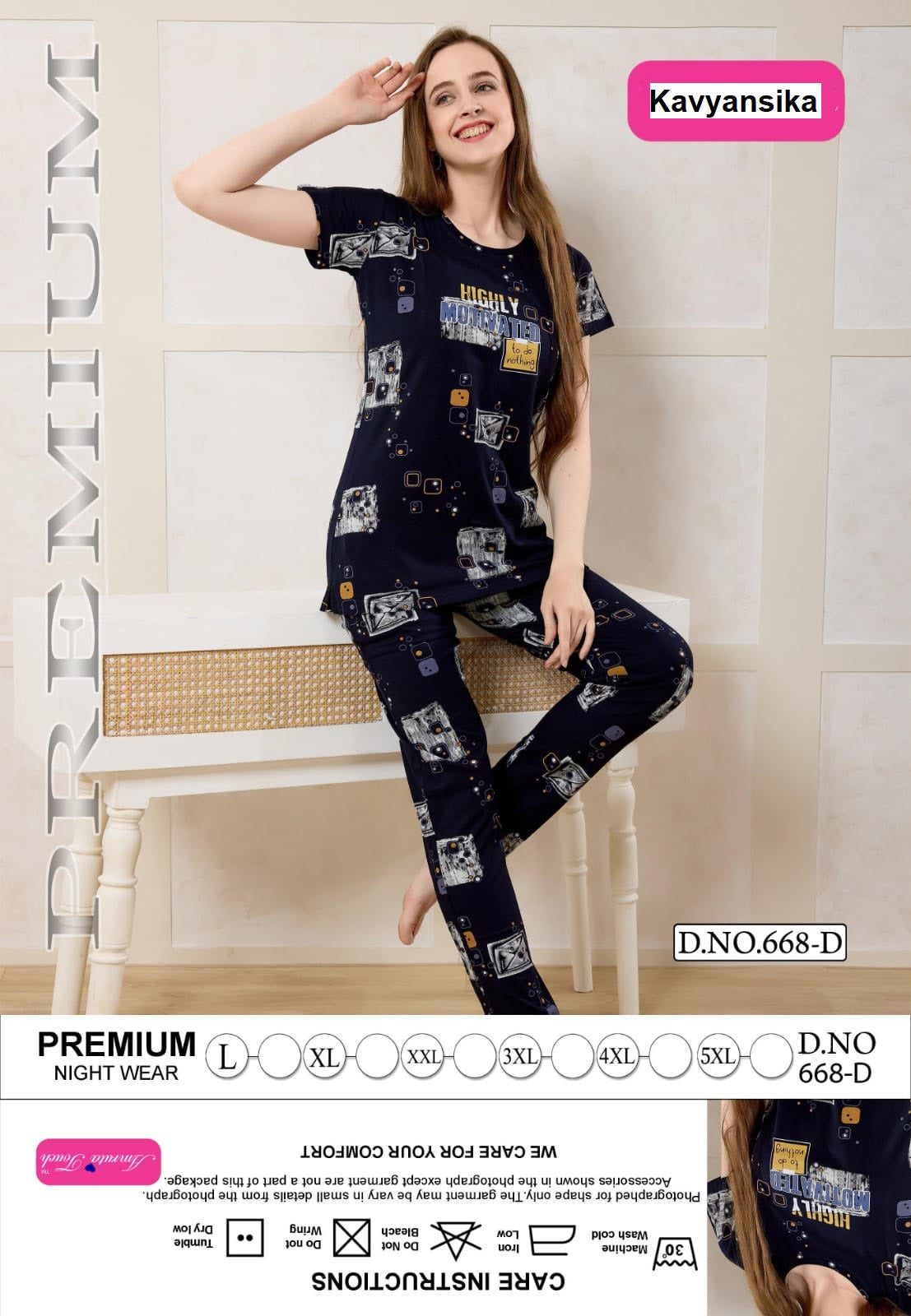 Design 668 Kavyansika Hosiery Cotton Pyjama Night Suits Exporter India