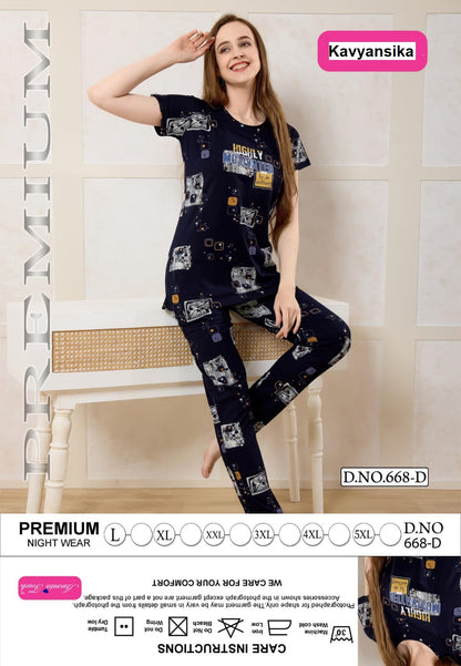 Design 668 Kavyansika Hosiery Cotton Pyjama Night Suits Exporter India