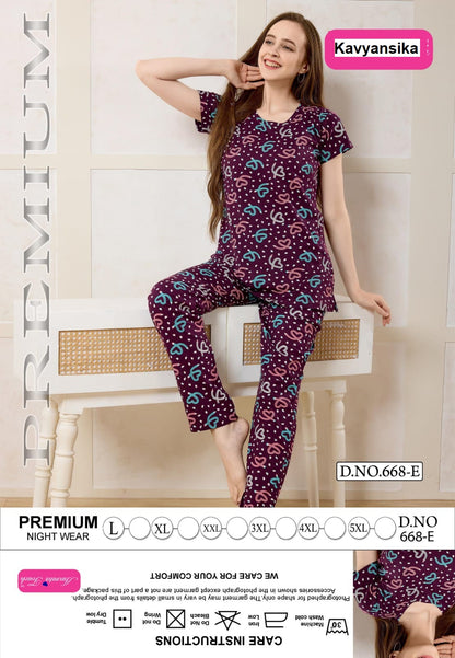 Design 668 Kavyansika Hosiery Cotton Pyjama Night Suits Exporter India
