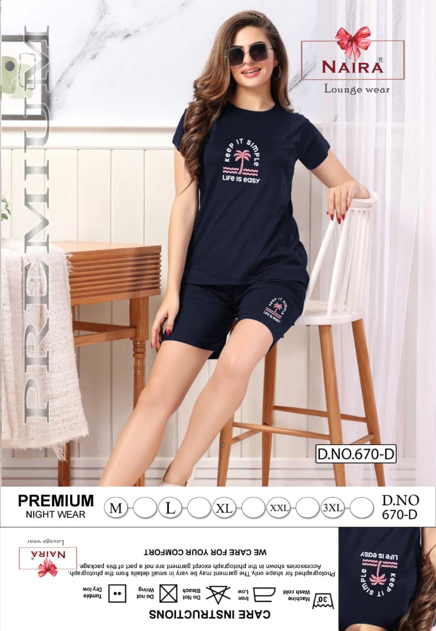 Design 670 Kavyansika Tencil Shorts Night Suits Exporter India