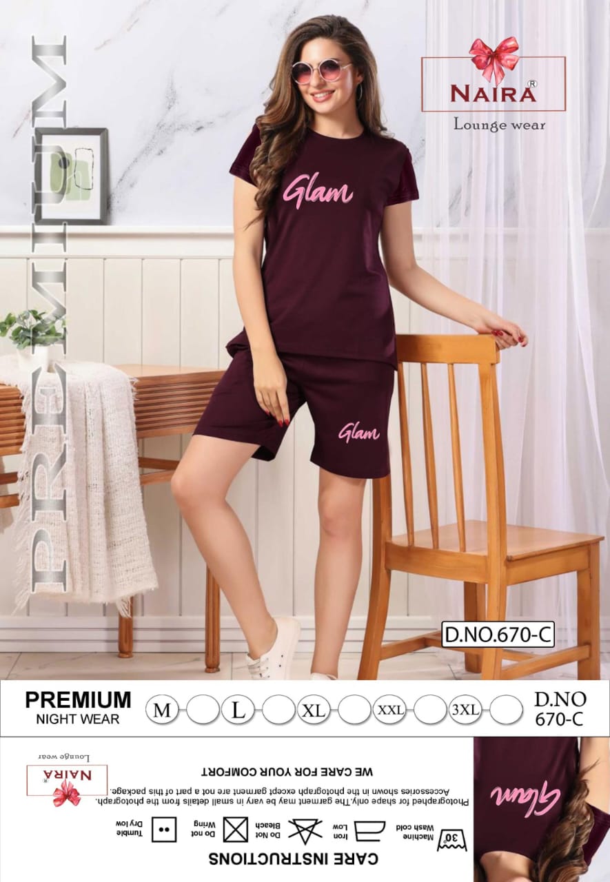 Design 670 Kavyansika Tencil Shorts Night Suits Exporter India