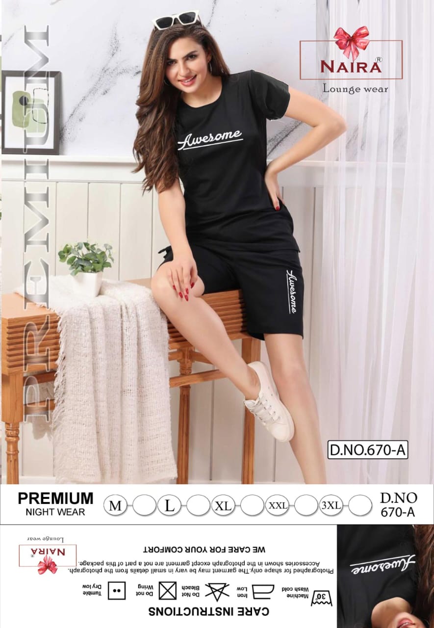 Design 670 Kavyansika Tencil Shorts Night Suits Exporter India