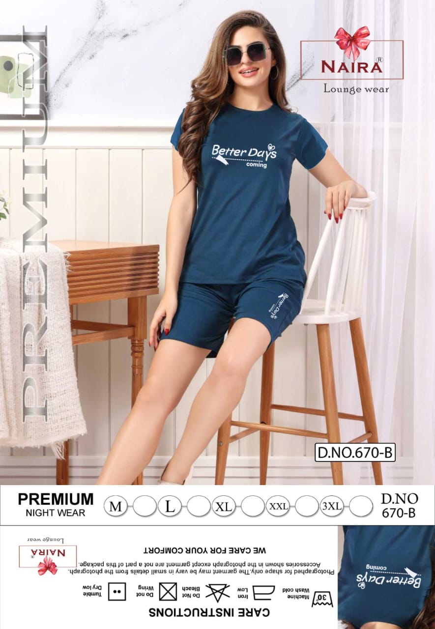 Design 670 Kavyansika Tencil Shorts Night Suits Exporter India