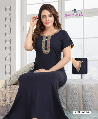 Design 671 Kavyansika Hosiery Cotton Night Gowns Manufacturer India