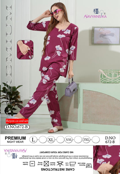 Design 672 Kavyansika Reyon Co Ord Set Wholesaler Ahmedabad