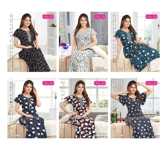 Design 677 Kavyansika Hosiery Cotton Night Gowns Exporter Ahmedabad