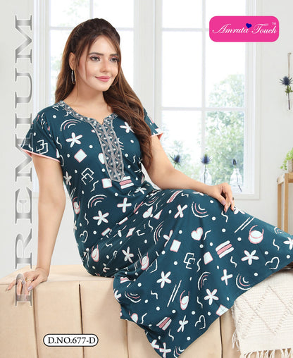 Design 677 Kavyansika Hosiery Cotton Night Gowns Exporter Ahmedabad