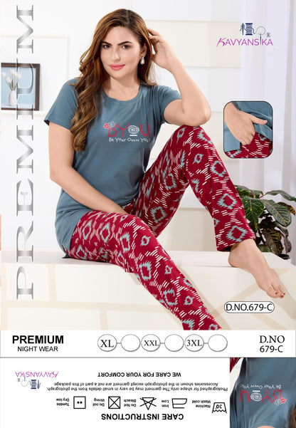 Design 679 Kavyansika Hosiery Cotton Pyjama Night Suits Manufacturer Ahmedabad
