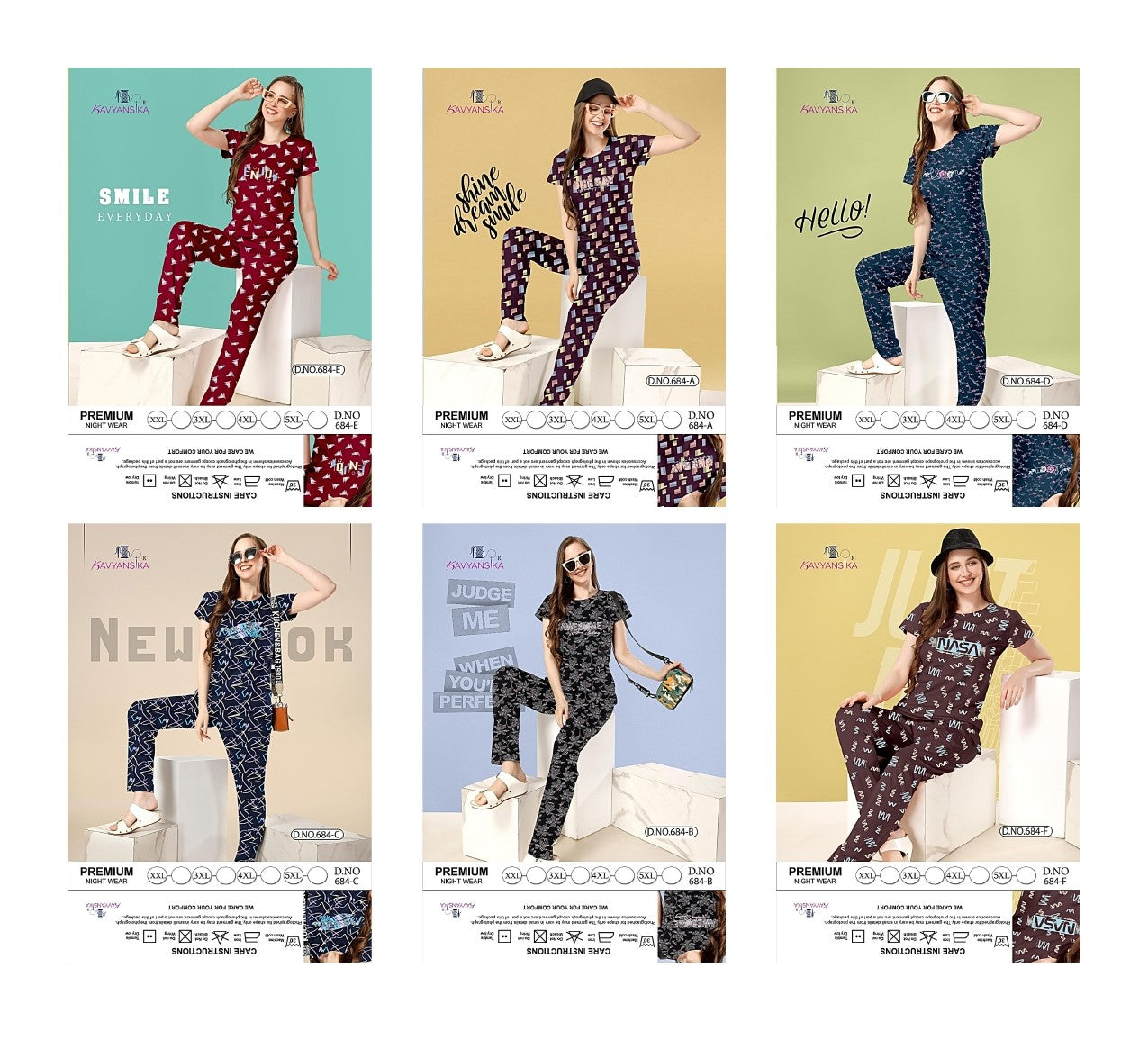 Design 684 Kavyansika Hosiery Cotton Pyjama Night Suits Wholesale Rate