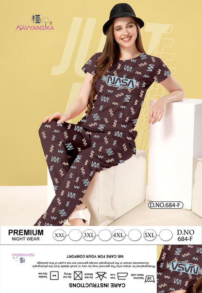 Design 684 Kavyansika Hosiery Cotton Pyjama Night Suits Wholesale Rate