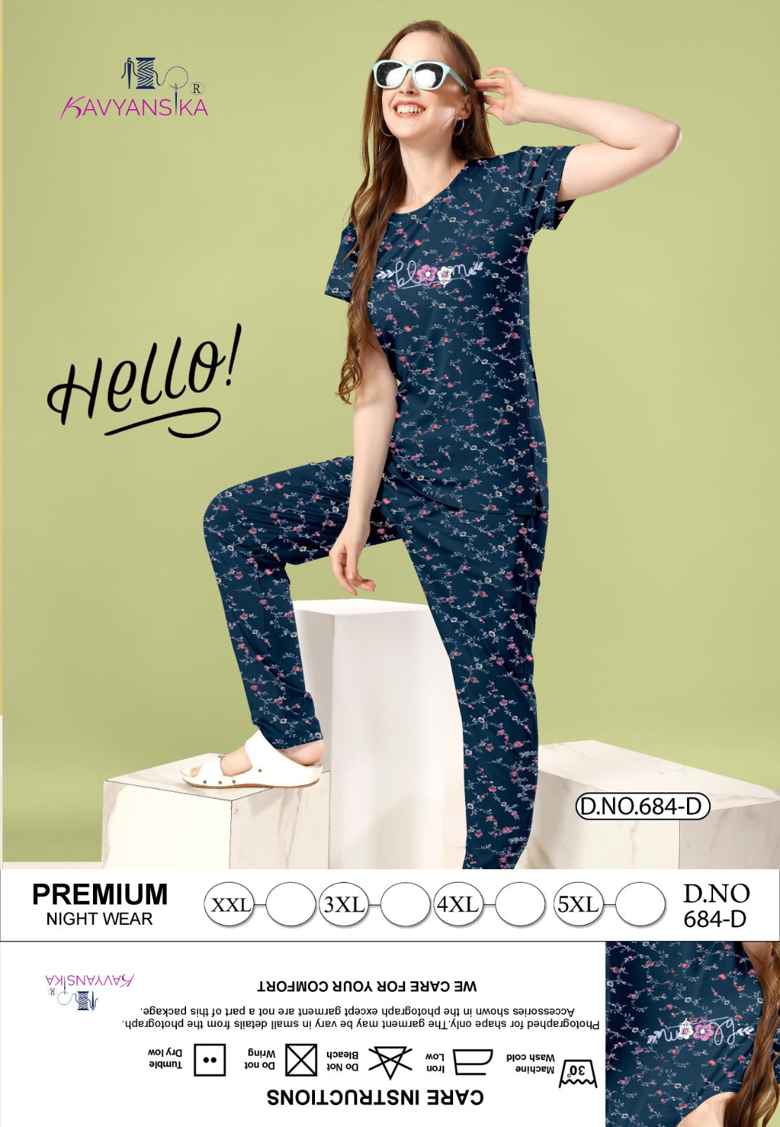 Design 684 Kavyansika Hosiery Cotton Pyjama Night Suits Wholesale Rate