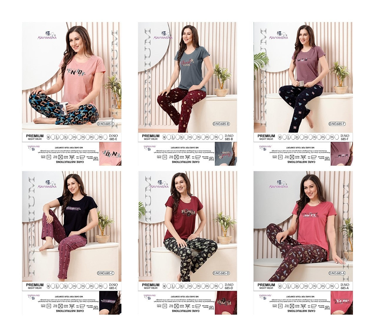 Design 685 Kavyansika Hosiery Cotton Pyjama Night Suits Supplier Gujarat