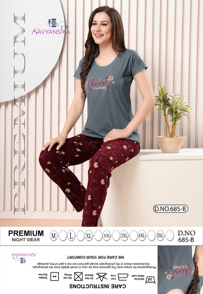 Design 685 Kavyansika Hosiery Cotton Pyjama Night Suits Supplier Gujarat