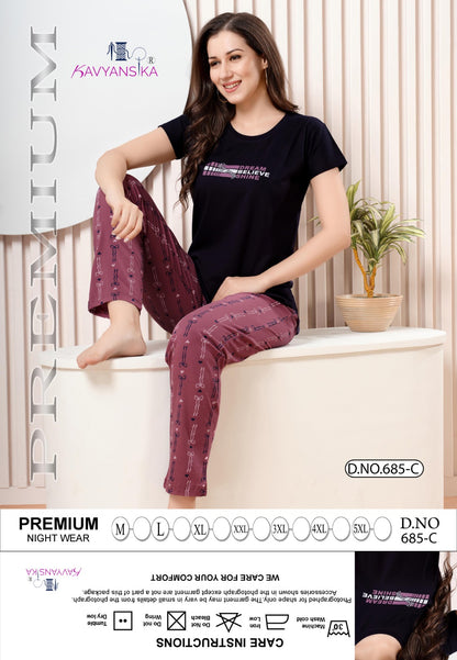 Design 685 Kavyansika Hosiery Cotton Pyjama Night Suits Supplier Gujarat