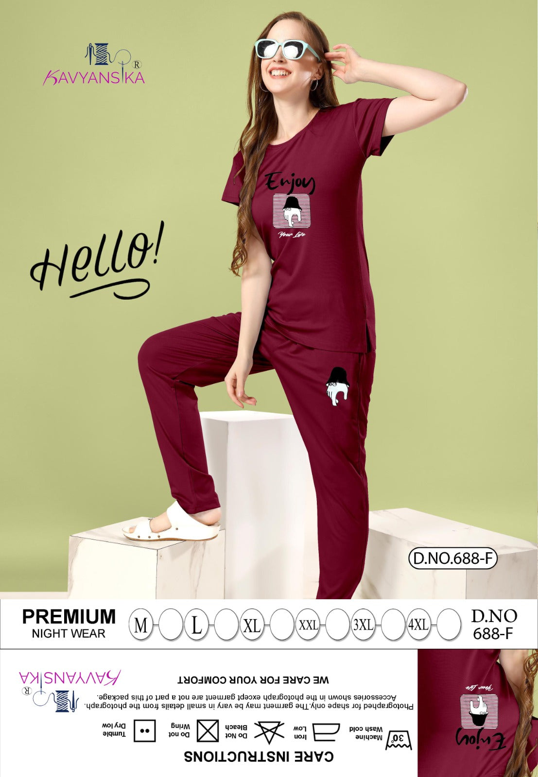 Design 688 Kavyansika Tencil Pyjama Night Suits Wholesaler India