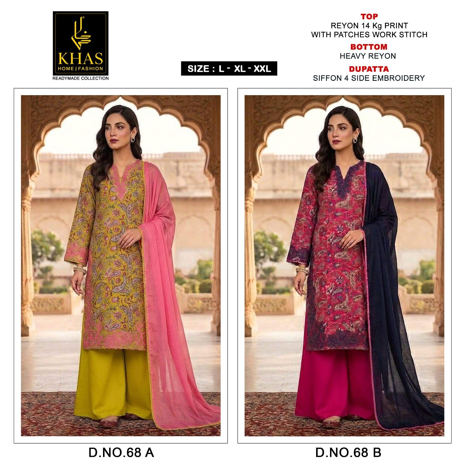 Design 68 Khas Rayon Pakistani Readymade Suits Wholesaler