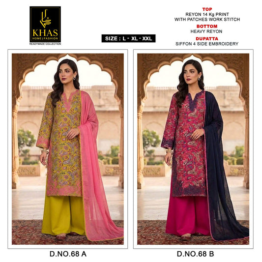 Design 68 Khas Rayon Pakistani Readymade Suits Wholesaler