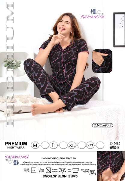 Design 690 Kavyansika Hosiery Cotton Collar Night Suits Wholesaler India