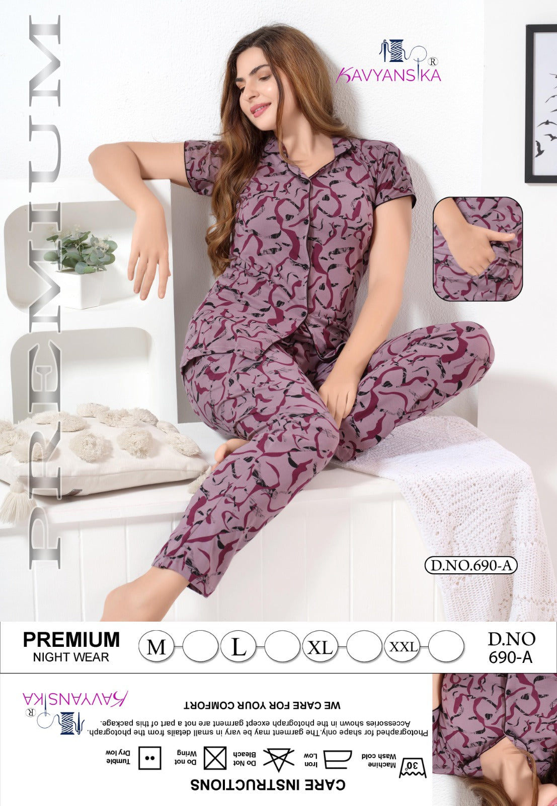 Design 690 Kavyansika Hosiery Cotton Collar Night Suits Wholesaler India