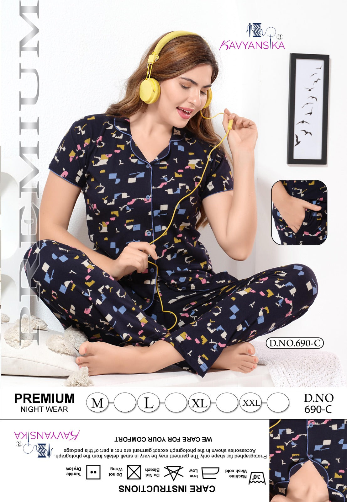 Design 690 Kavyansika Hosiery Cotton Collar Night Suits Wholesaler India