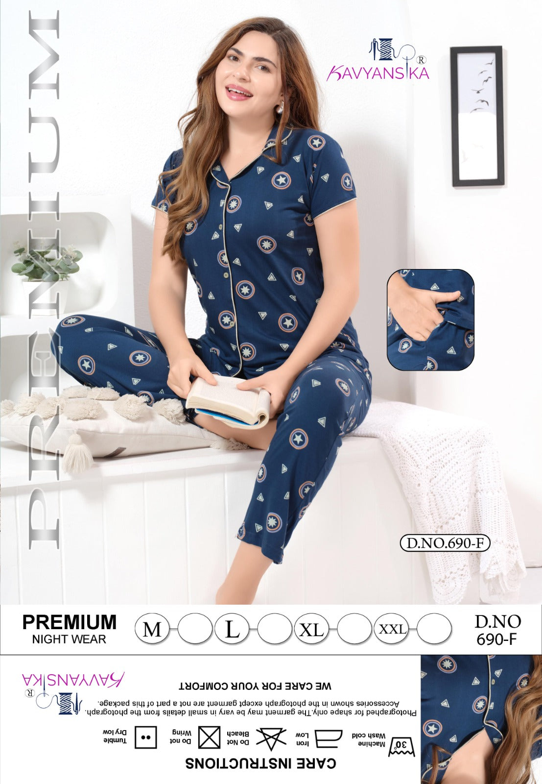 Design 690 Kavyansika Hosiery Cotton Collar Night Suits Wholesaler India