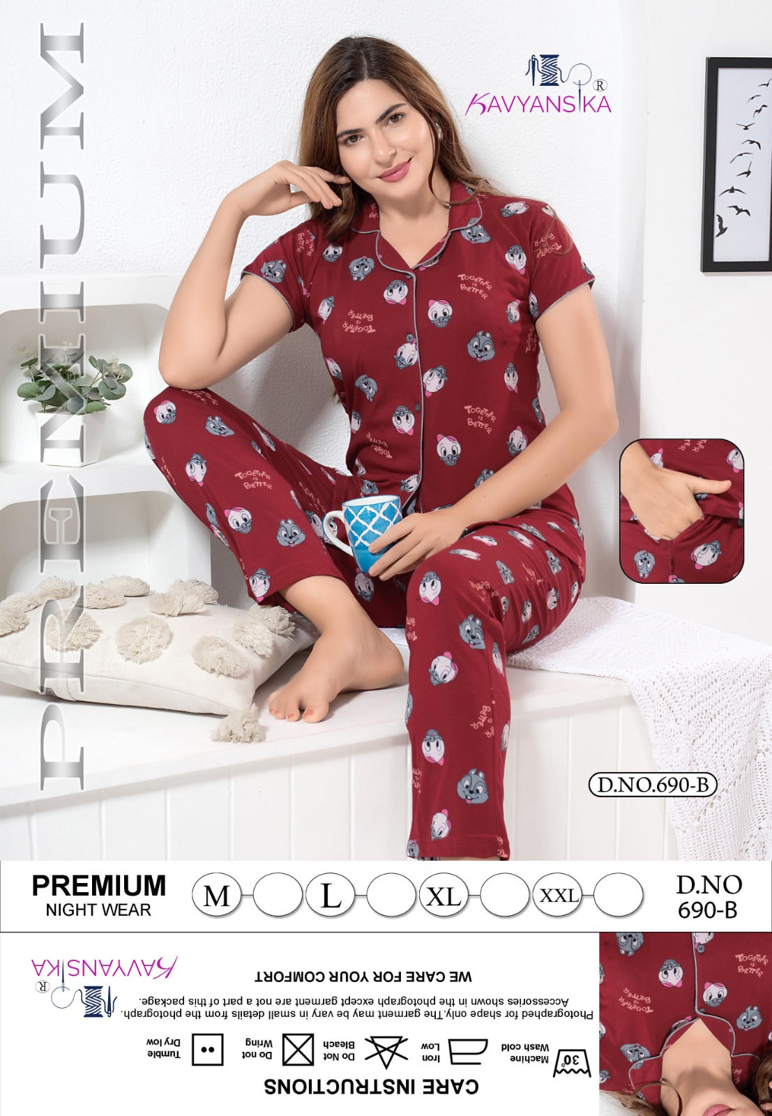 Design 690 Kavyansika Hosiery Cotton Collar Night Suits Wholesaler India