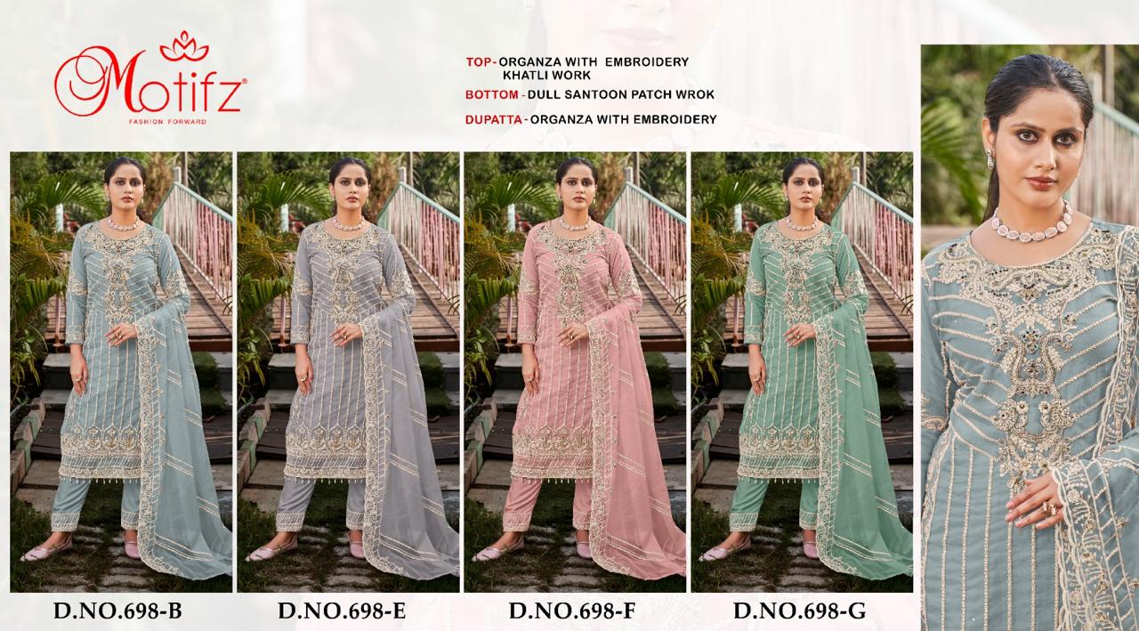 Design 698 Motifz Organza Pakistani Salwar Suits Supplier India