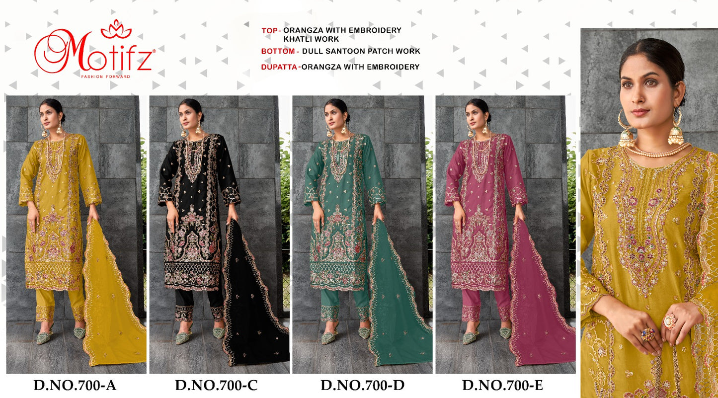 Design 700 Motifz Organza Pakistani Salwar Suits Wholesaler
