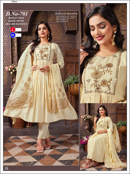 Design 701-706 Maira Roman Silk Readymade Anarkali Suits Manufacturer Ahmedabad