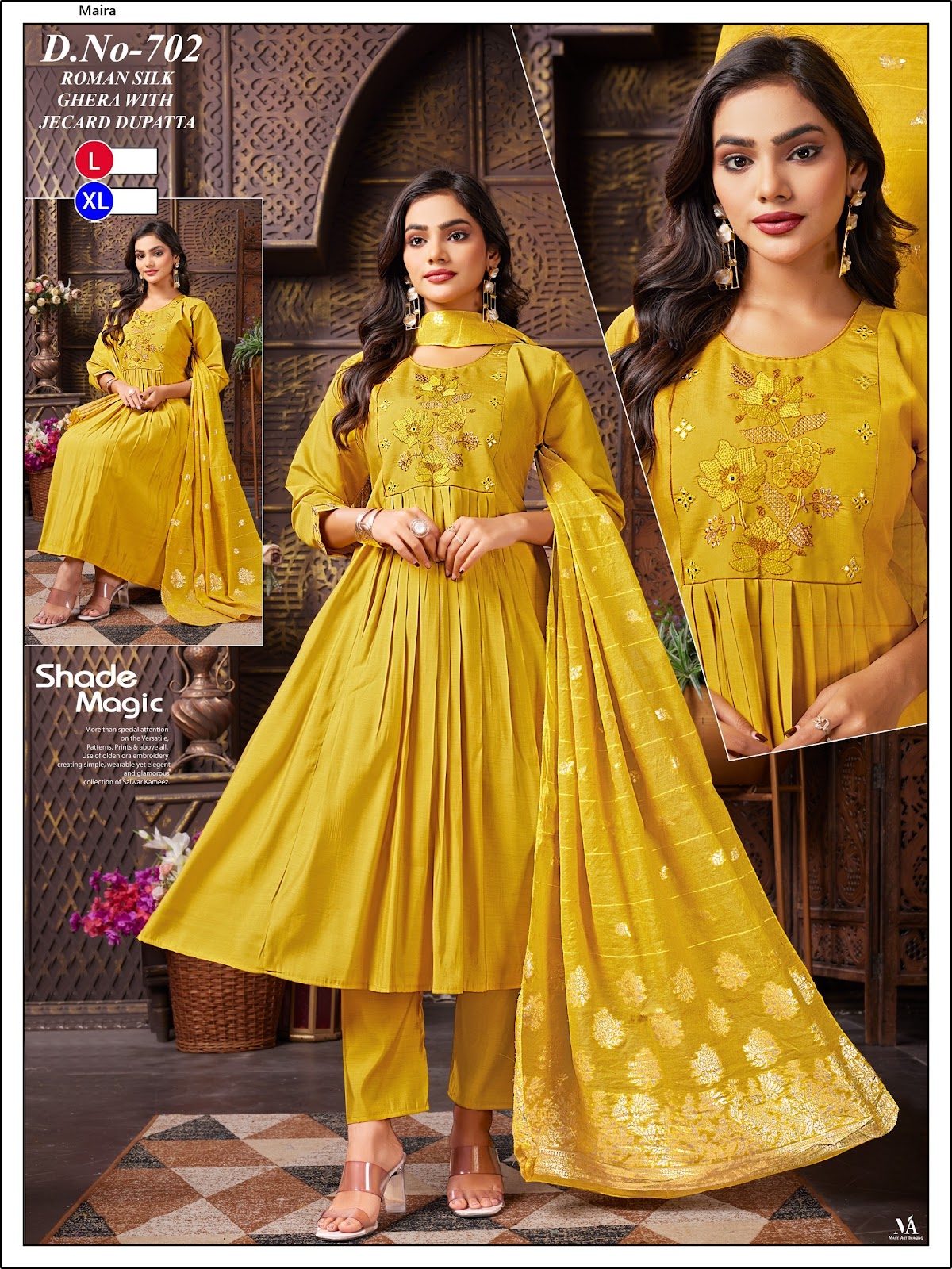 Design 701-706 Maira Roman Silk Readymade Anarkali Suits Manufacturer Ahmedabad