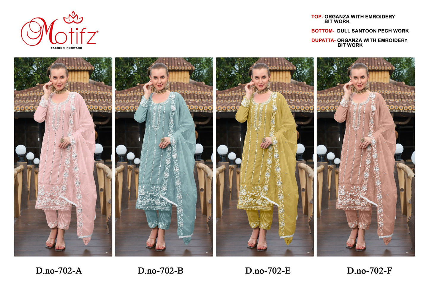 Design 702 Abef Motifz Organza Pakistani Salwar Suits Supplier Ahmedabad