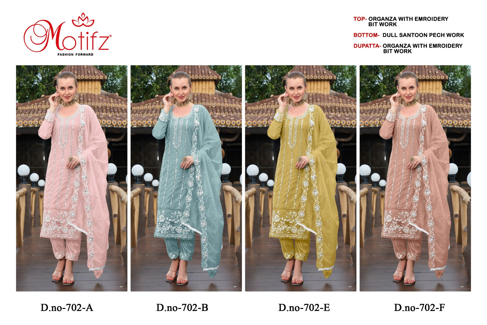 Design 702 Abef Motifz Organza Pakistani Salwar Suits Supplier Ahmedabad