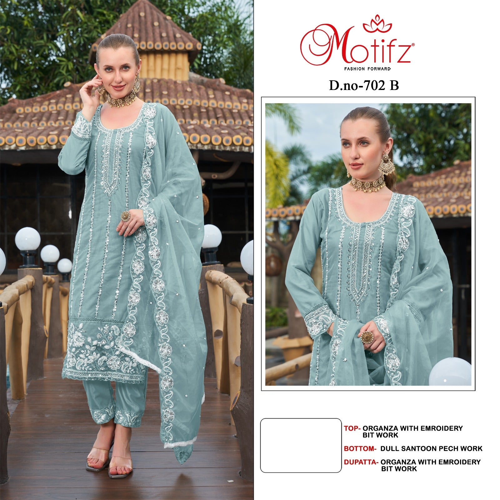 Design 702 Abef Motifz Organza Pakistani Salwar Suits Supplier Ahmedabad