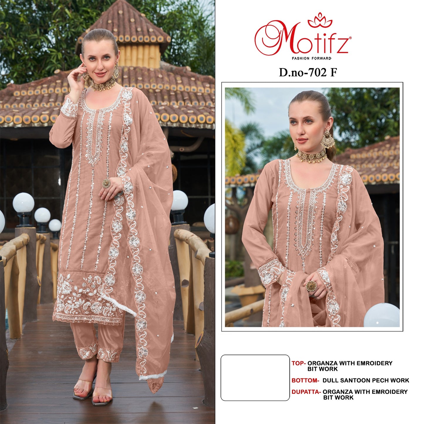 Design 702 Abef Motifz Organza Pakistani Salwar Suits Supplier Ahmedabad