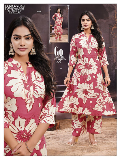Design 7047-7049 Maira Reyon Co Ord Set Manufacturer India