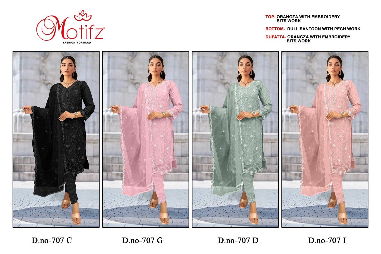 Design 707 Cgdi Motifz Organza Pakistani Salwar Suits Manufacturer